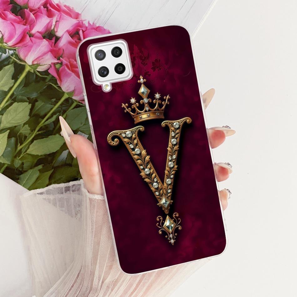 For Samsung Galaxy A22 4G 5G Royal Crown Initial Letter Couple Phone Case For Samsung A22 A225F Soft Silicone TPU Covers Bumpers