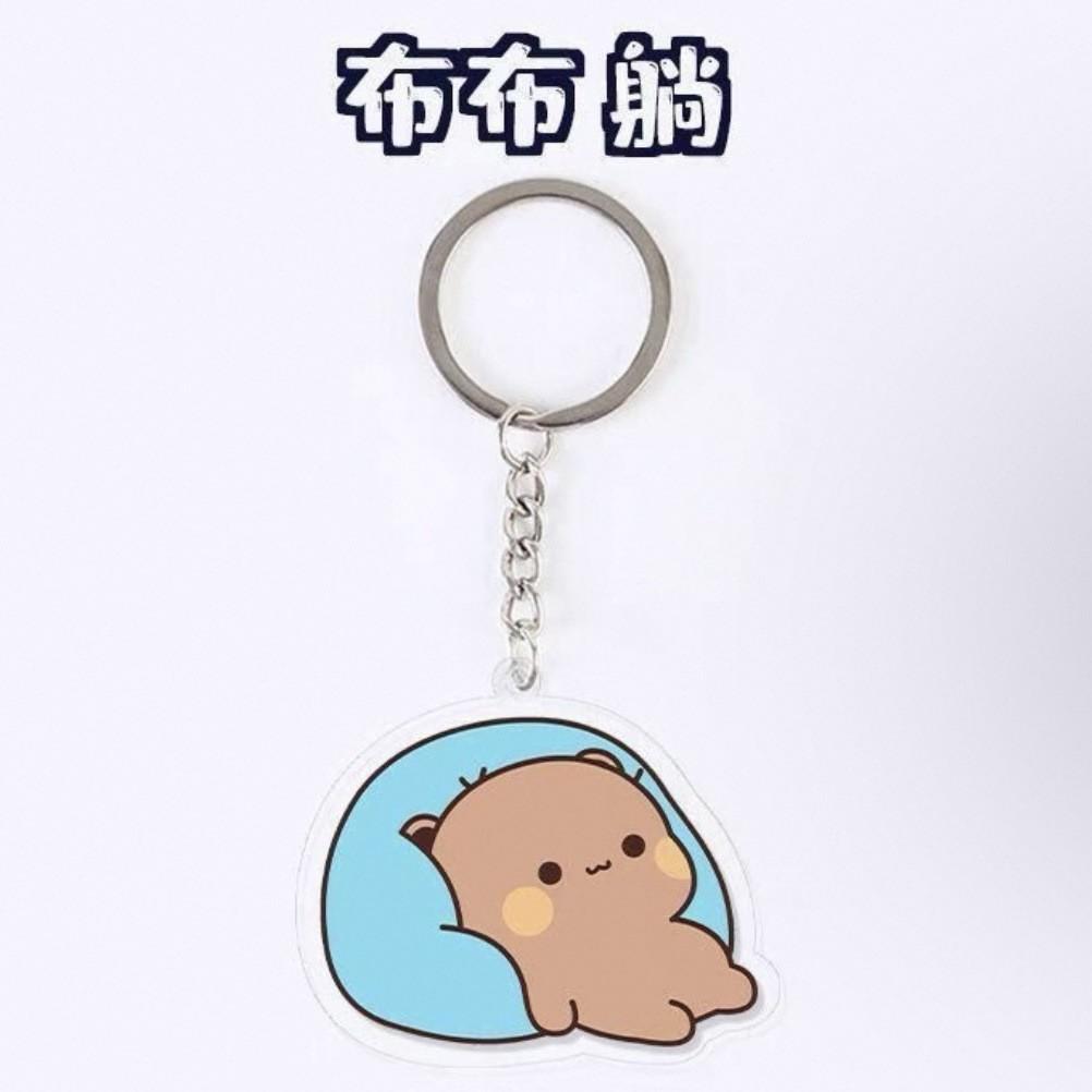 Cute  La bubuDudu Keychain Figure Couple Baby Grey Bear White Panda Key Chain Car Ring Jewelry Gifts Bag Pendant Accessories