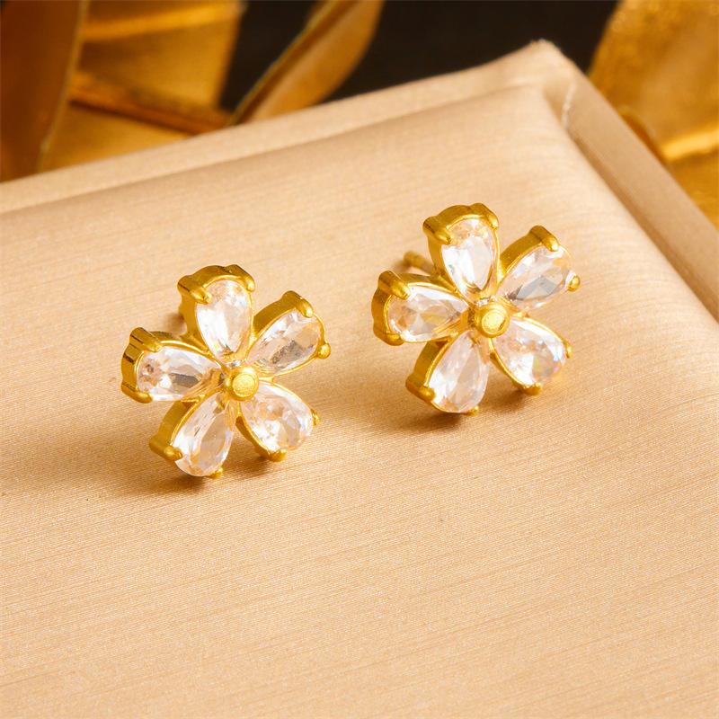 Crystal Daisy Flower Jewelry Clear Necklace Earrings Bracelet Women Stainless Steel Chain Choker Gifts