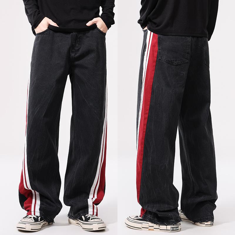 Wide-leg Jeans Men's Striped Retro Washable Old Casual Trousers