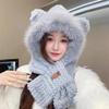 Women's Cute Bear Winter Set: Thick Velvet Hat, Scarf, and Gloves for Warmth.