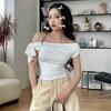 2025 Women'S Summer Ins Style New Shrink Pleated One-Shoulder Crop Top Backless Twist Tie Asymmetric T-Shirt Casual Top