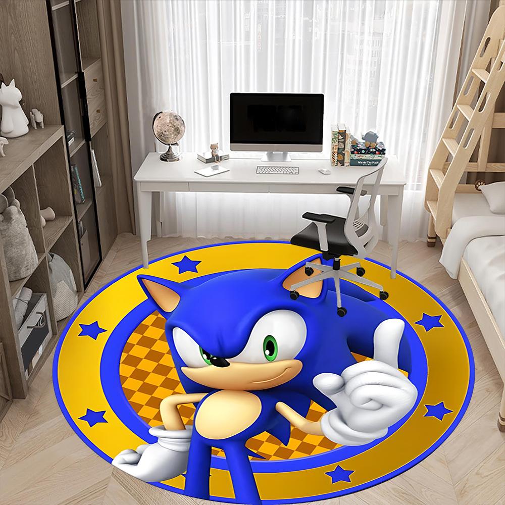 1pc Sonic Adventure Office Round Area Rug, Indoor Mat Suitable For Office, Under Office Chairs Bedroom Living Room Home Decor, Room Deco