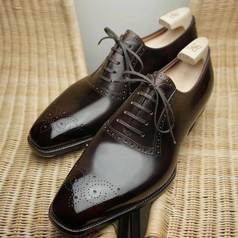 Oxfordschuhe für Herren Braun Schwarz Business Schnürung PU Büro Brogue Anzugschuhe De Vestir Hombre Herrenschuhe