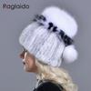 Women's Hat Fashionable Winter Pompom Mink Fur Hats Female Warm Thick Stylish Girl Hat with Real Fur Elegant Knitted Fox Caps