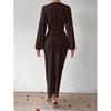 V-Neck High-Waist Slimming Long-Sleeve Evening Dress for Women