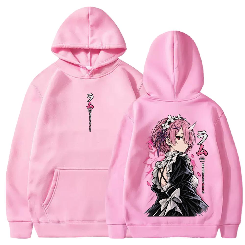 2026 Manga Re:Zero Ram Graphic Hoodie Men Women Fall Winter Fleece Streetwear Top Harajuku Long Sleeve Casual Hooded Sweatshirt