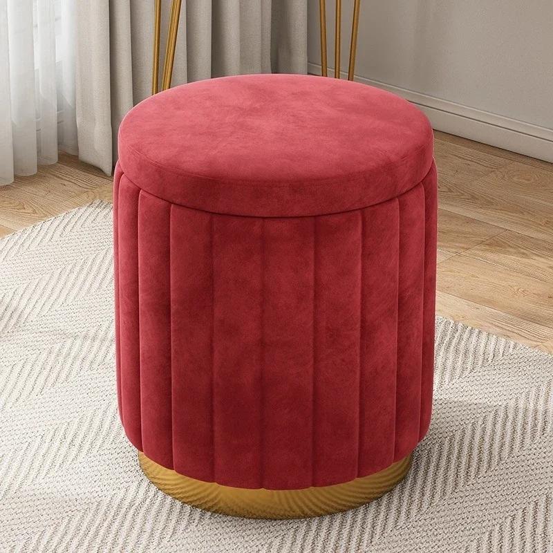 Luxury Vanity Makeup Stool Round Dressing Chair with Storage Upholstered Bench for Bedroom Modern Side Stool Furniture