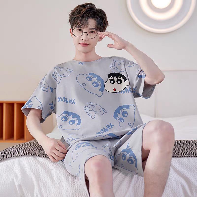 Men's Short-Sleeve Cartoon Pajama Set with Shorts