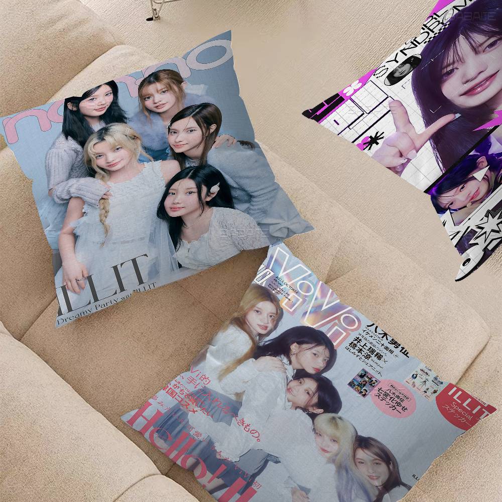 Kpop I-ILLIT Cantante Cuscino Regalo Decorazione Ufficio Casa Camera da Letto Divano Auto Copricuscino Custodia 45x45
