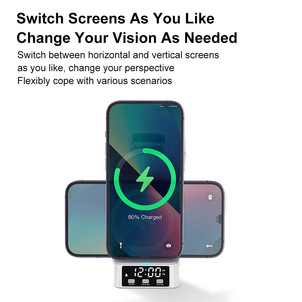 4-In-1 Charging Stand with Clock 15W Fast Magnetic Wireless Charging Station Compatible with Celsius Folding Phone Charging Holder