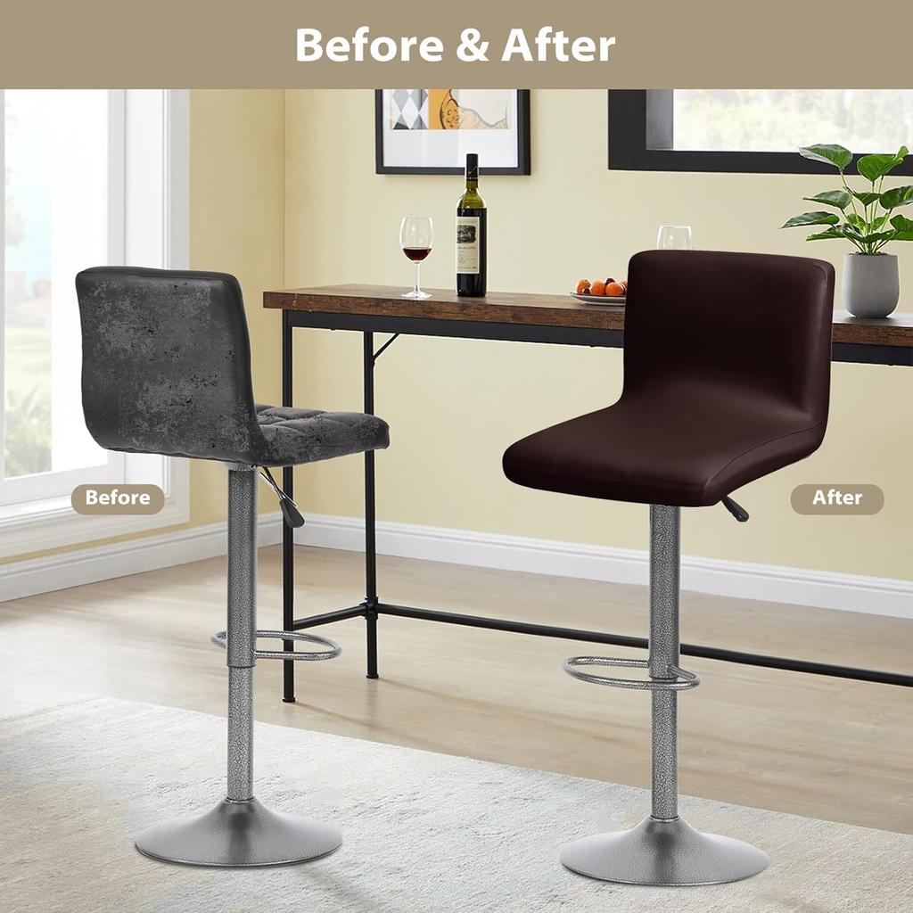 Gollense Stretch Bar Stool Covers with Backs, 4 Pack Waterproof PU Leather Pub Counter Dining Chair Covers, Square Swivel Barstool Seat Slipcover