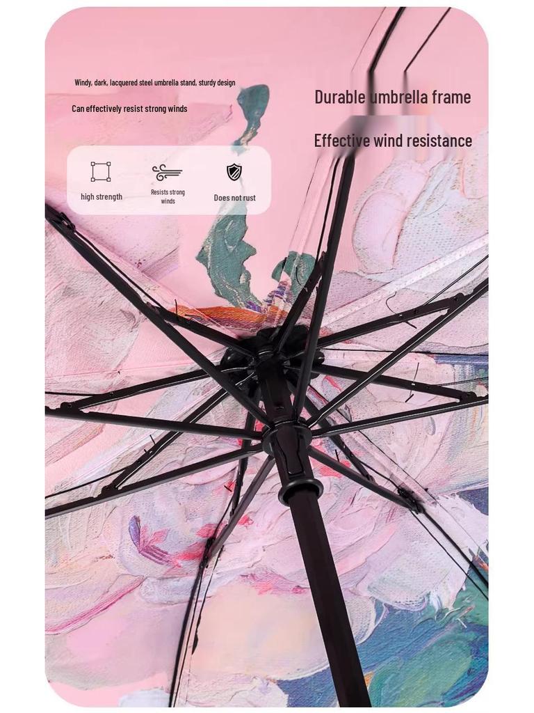 Double-Sided Floral Women's Umbrella: UV Protection, Sunshade, Folding, Dual-Use for Rain and Sun, Outdoor.