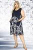Women's Big Size Dress Plaid Floral Patterned Asymmetrical Cut Below Knee Sleeveless Viscose Dress
