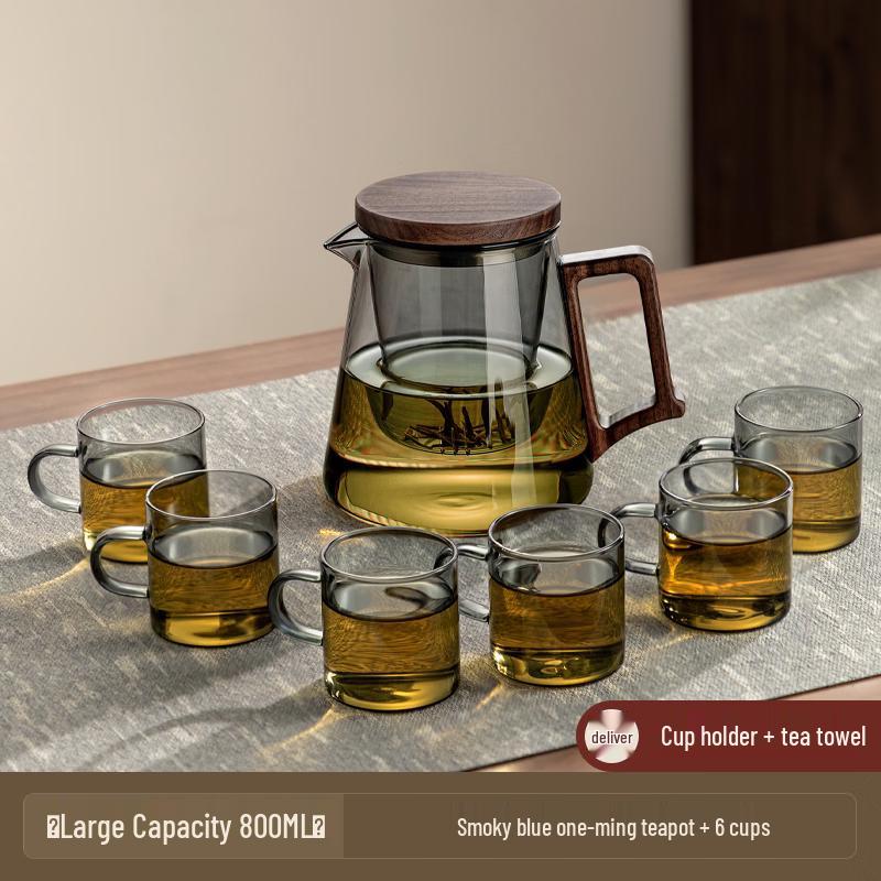 Handun Smoky Blue-Green 7-Piece Glass Tea Set
