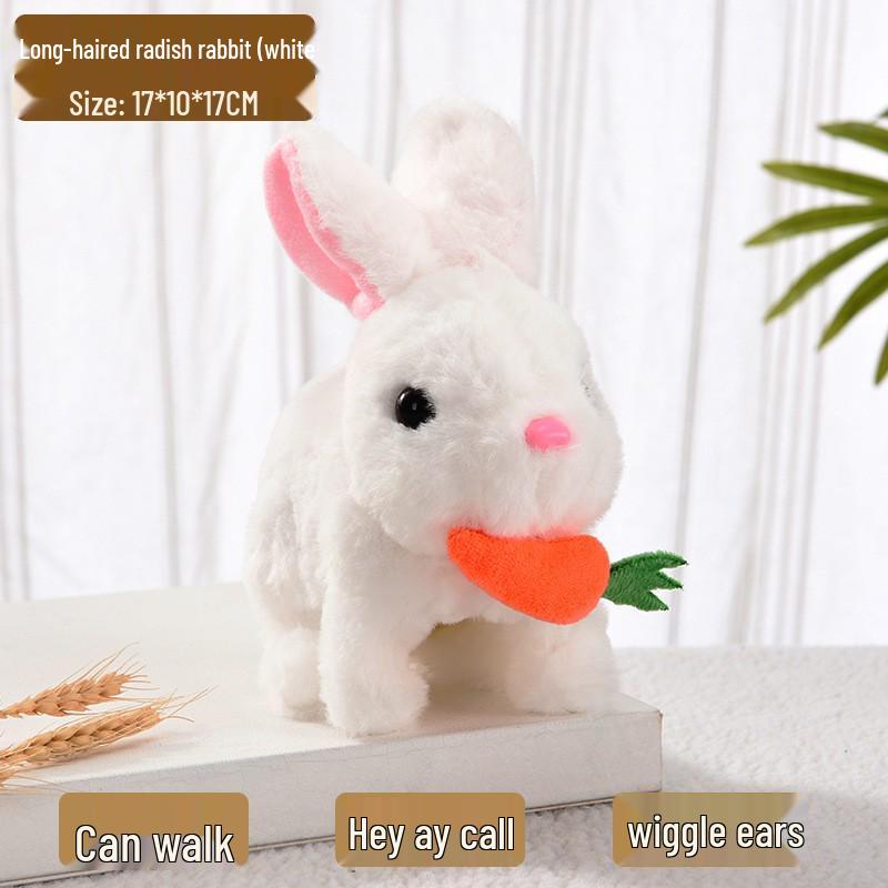 Interactive White Plush Rabbit Toy: Walks, Cries, and Moves Ears