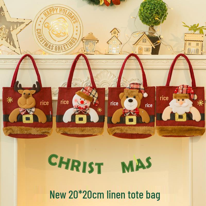 Weihnachts-Tragetasche für Kinder: Weihnachtsmann, Schneemann, Rentier Geschenk- & Süßigkeitentüte