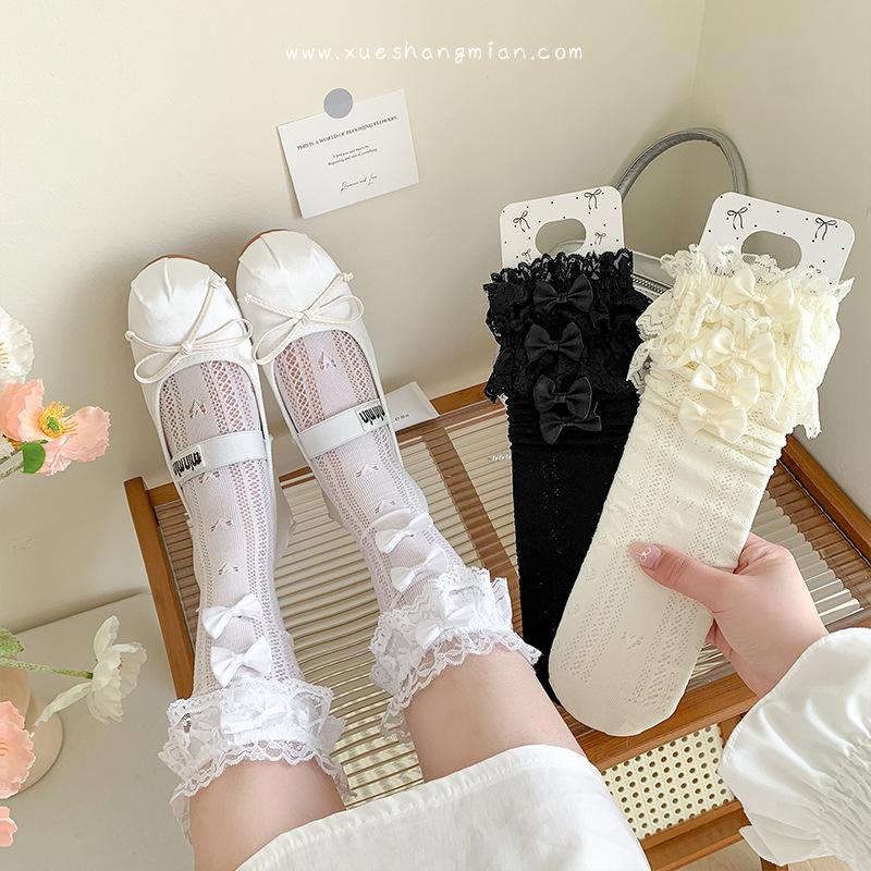 Spring and Summer Thin Lace-trimmed Bow Piles of Socks Trendy Student Ballet-style Calves