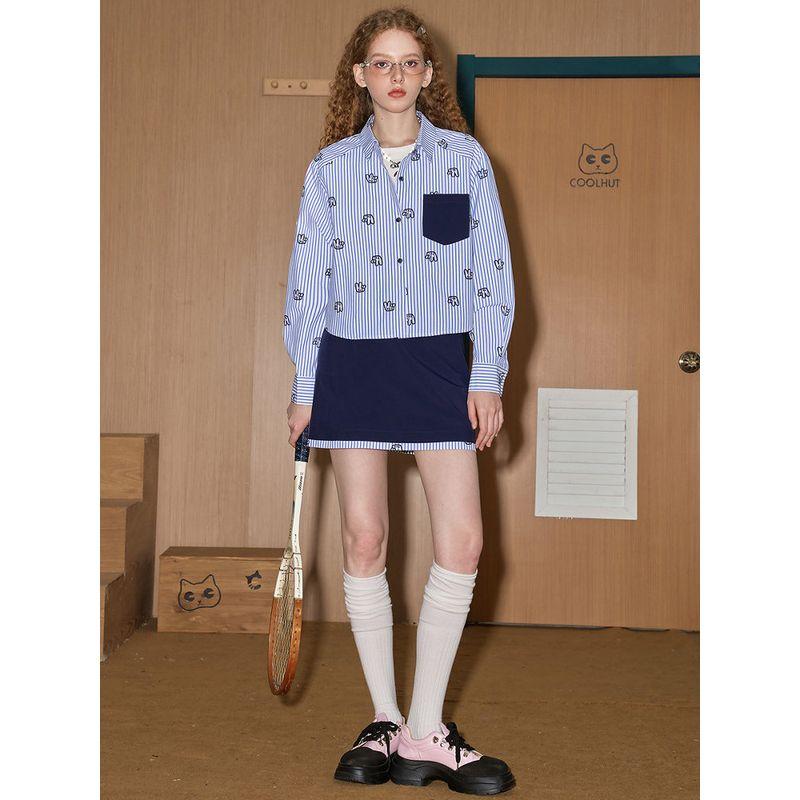 Coolhut Preppy Style Striped Shirt 2026 Spring Women's Casual Printed Versatile Slimming Shirt