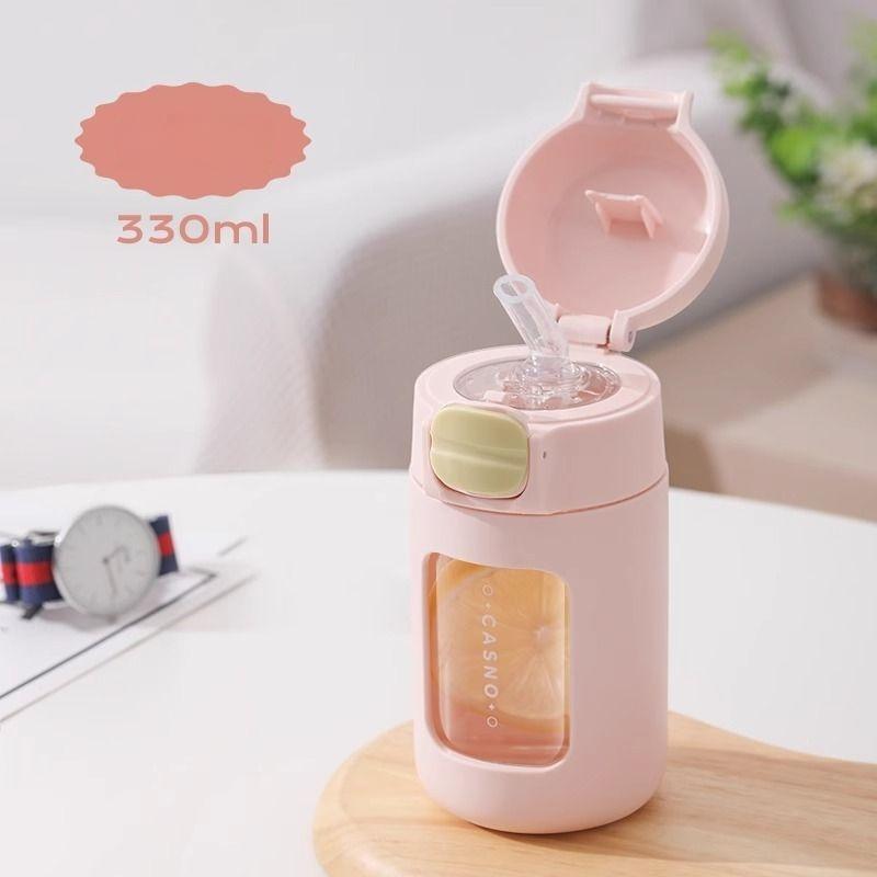 

GIANXI Green 330ML Glasses With Straw Household Kitchen Transparent Water Bottle Office Coffee Cups With Lid And Straw рожевий