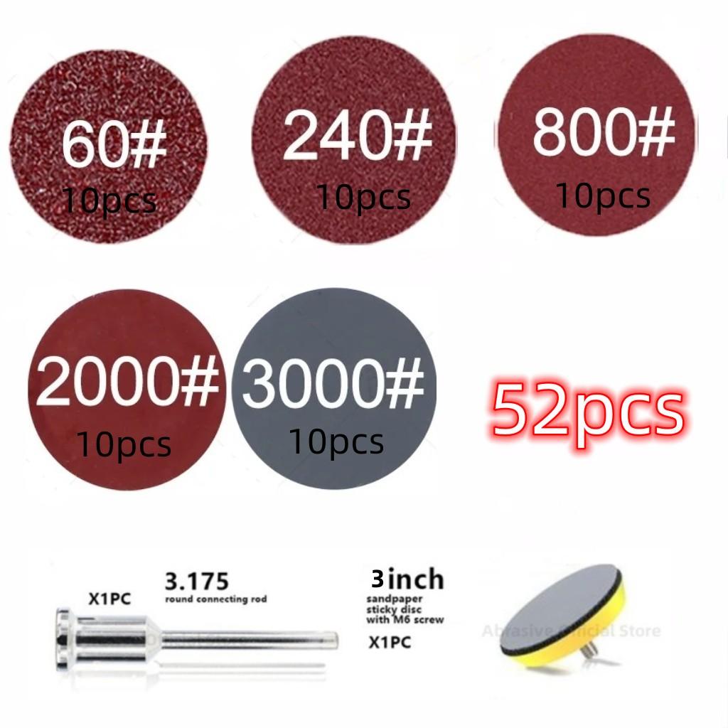 102/52pcs DIY Flocking Sanding Discs Pad Kit 1/2/3 Inch Grit Abrasive Polish Wheel Wood Sanding Paper Set for Dremel Rotary Tool