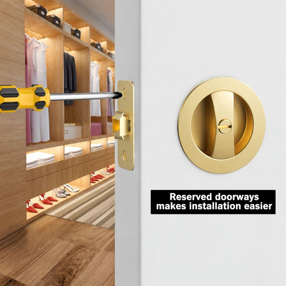 Zinc Alloy Pocket Door Lock Self-Locking Keyless Lock Premium Sliding Privacy Lock Home