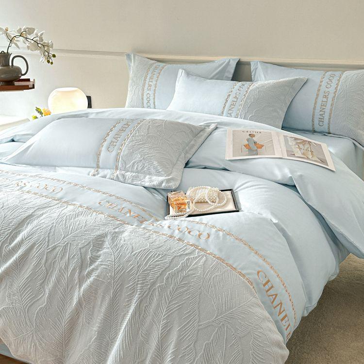 Spring Luxe 100% Cotton 4-Piece Bedding Set: Embroidered Duvet Cover, Sheet, and Fitted Sheet