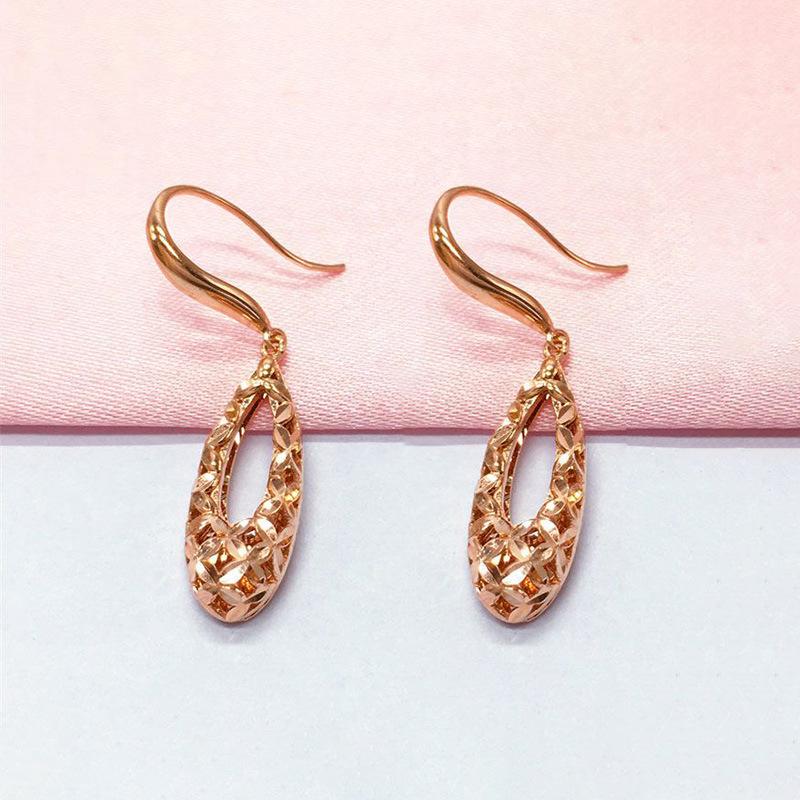 Exquisite Russian Purple Gold Car Flower Water Drop-Shaped Ear Hook Light Luxury Rose Gold Hollow Rhombus Earrings Jewelry Women