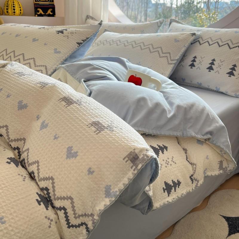 A-Class 100% Cotton Waffle Weave Bedding Set Dorm Bed Sheets Pillowcases