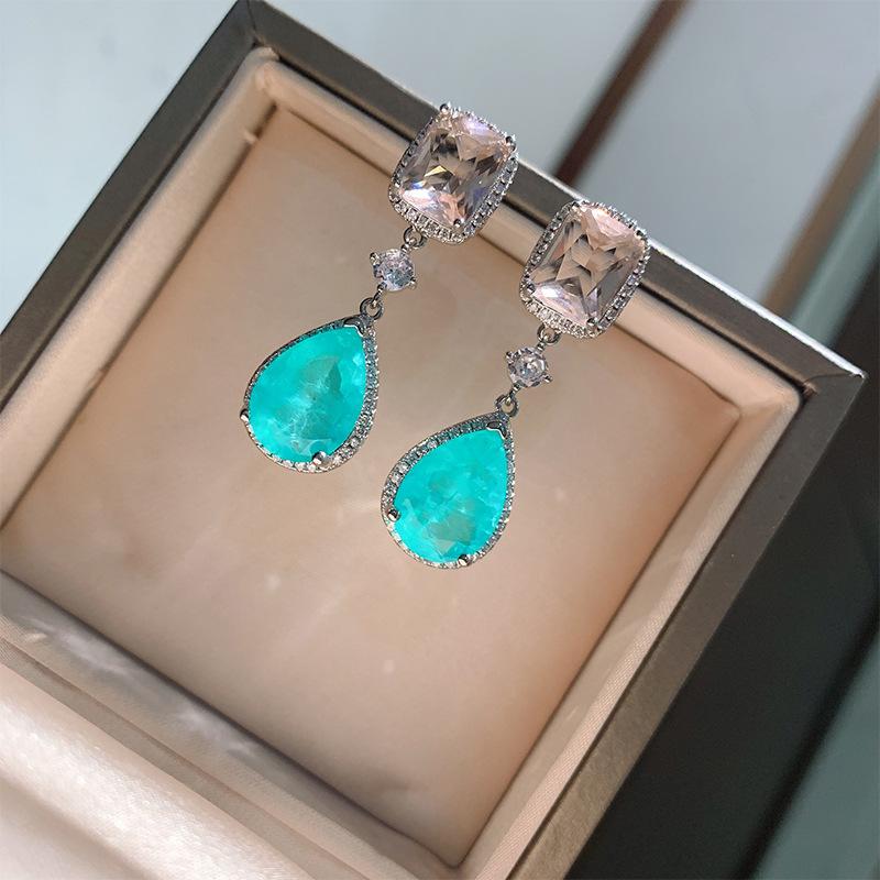 Paraiba Temperament Earrings Women's New Paraiba Bride Water Drop Earrings