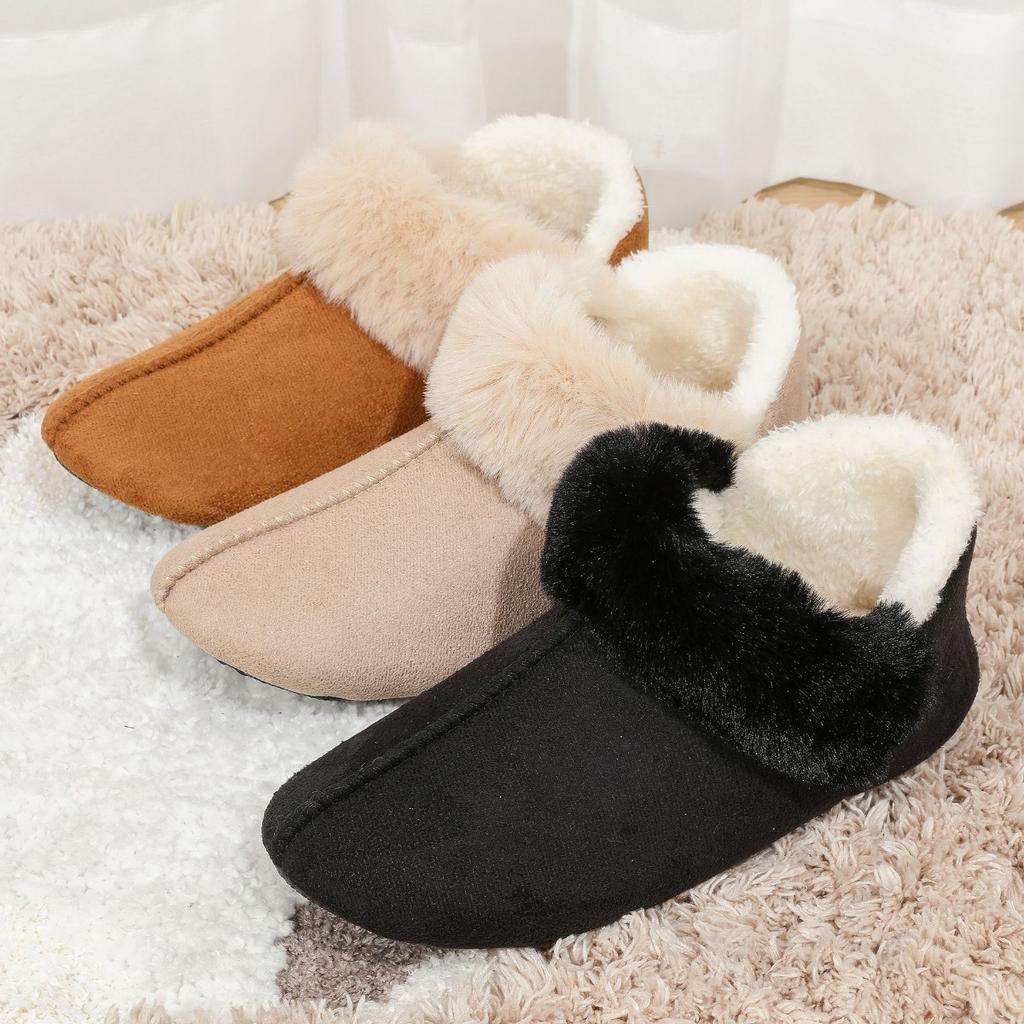 Warm Woolen Mouth Bag with Cotton Slippers and Velvet Anti Slip Home Cotton Shoes, Winter Women's Thin Soled Indoor Short Boots