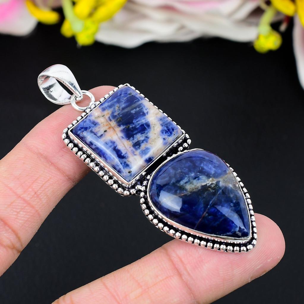 Sodalite Gemstone Handmade 925 Sterling Silver Jewelry Pendant 2.88" KG-284
