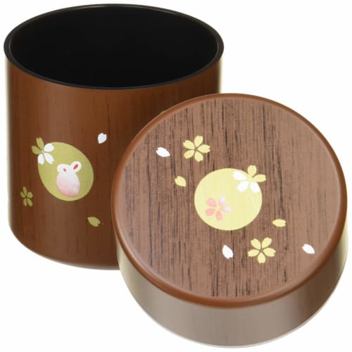 Tatsumiya Small Round Tea Caddy with Wood Grain Stamp Rabbit Design (56897)