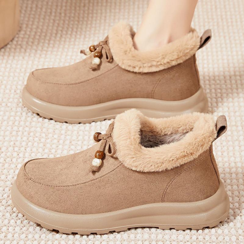 Schuhe Damen Baumwollschuhe Ein Schneestiefel Mode vielseitige Damenstiefel Schleife Plateau Kurzstiefel Warme Baumwollstiefel
