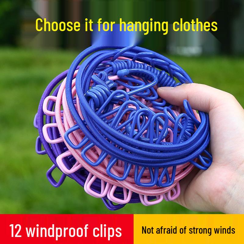 Portable No-Punch Travel & Home Clothesline with Storage Clips for Drying and Outdoor Use