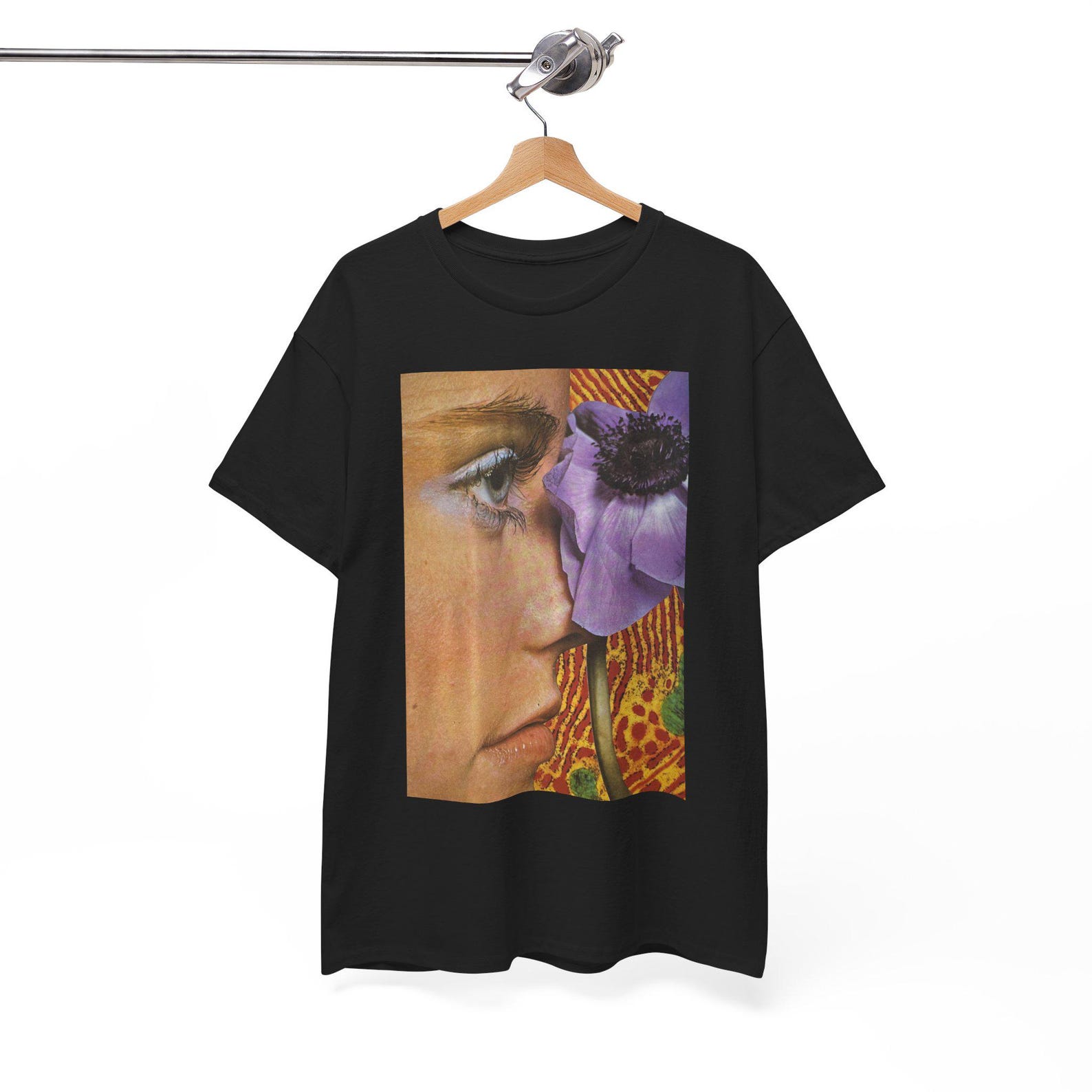 Floral Gaze Collage T-Shirt | Surreal Woman Face Art Tee | Psychedelic Flower Portrait | Vintage Cut & Paste Graphic Shirt 3XL
