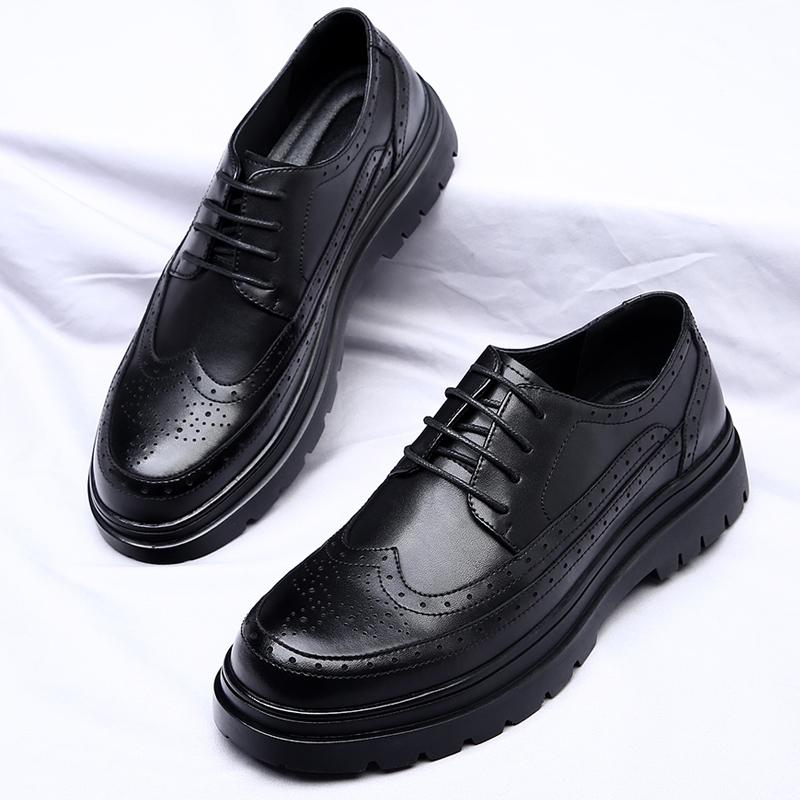 Fashion Brand Thick Soled Men's Genuine Leather Shoes British Style Business Shoes Men's Banquet Formal Shoes Classic Brown