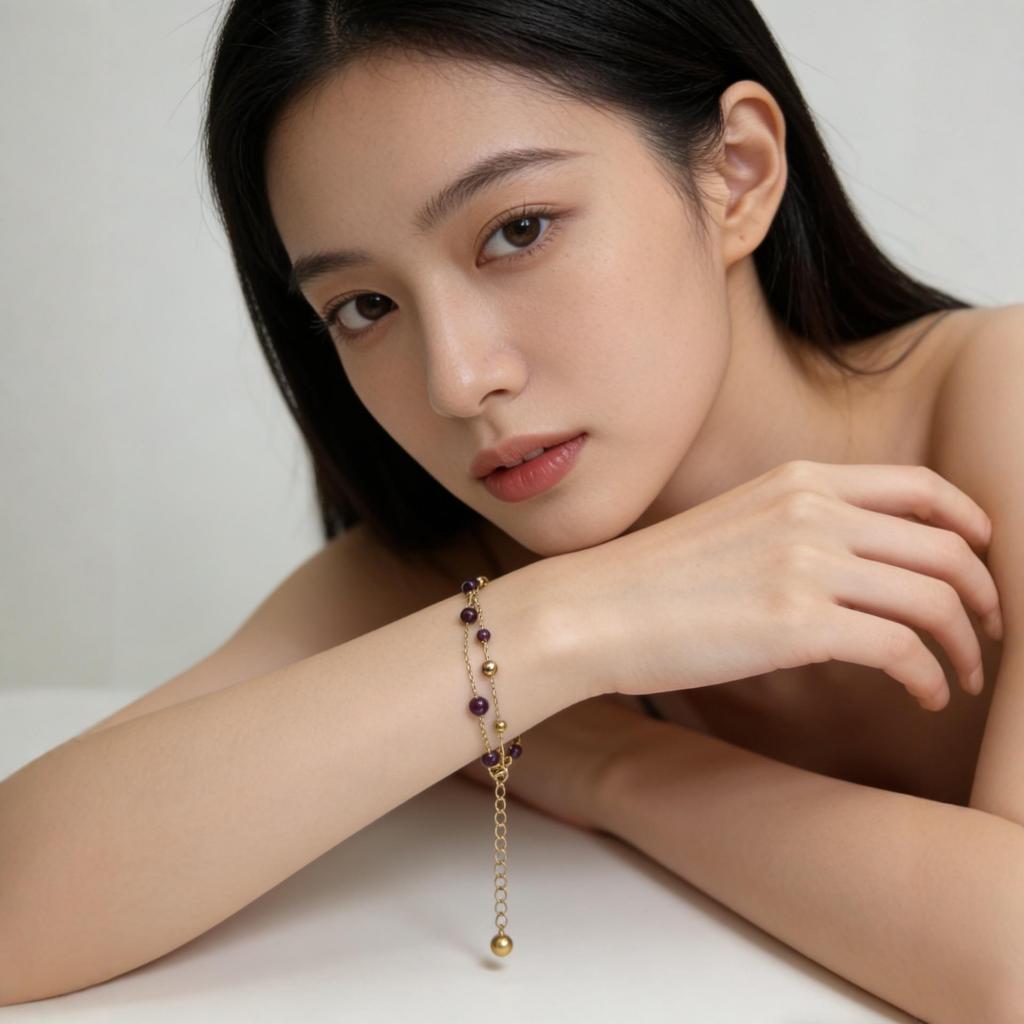 Elegant Women's Thin Chain Amethyst & Semi-Precious Stone Beaded Bracelet – Niche Design, Light Luxury Gift