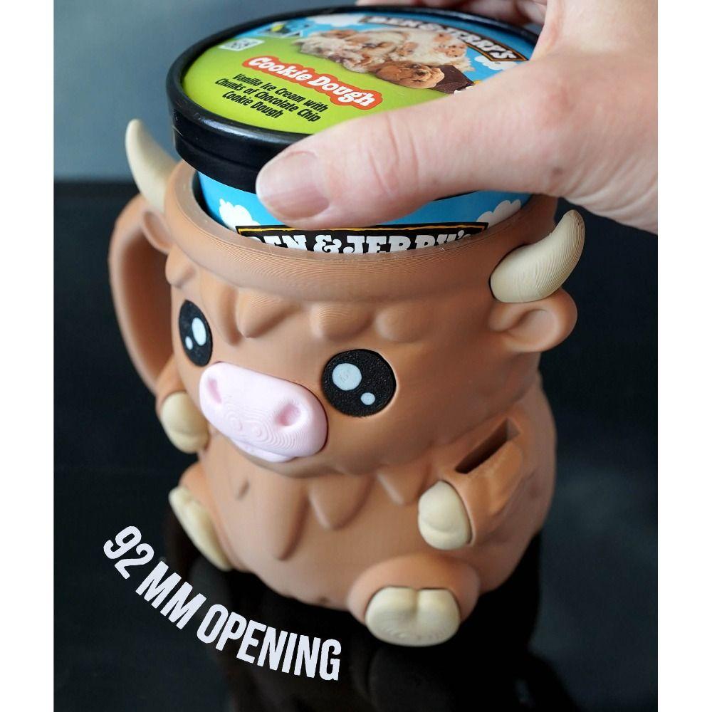Highland Cow Ice Cream Pint Rack Antifreeze Handle 3D Printing Ice Cream Pint Holder Leak Proof Insulated