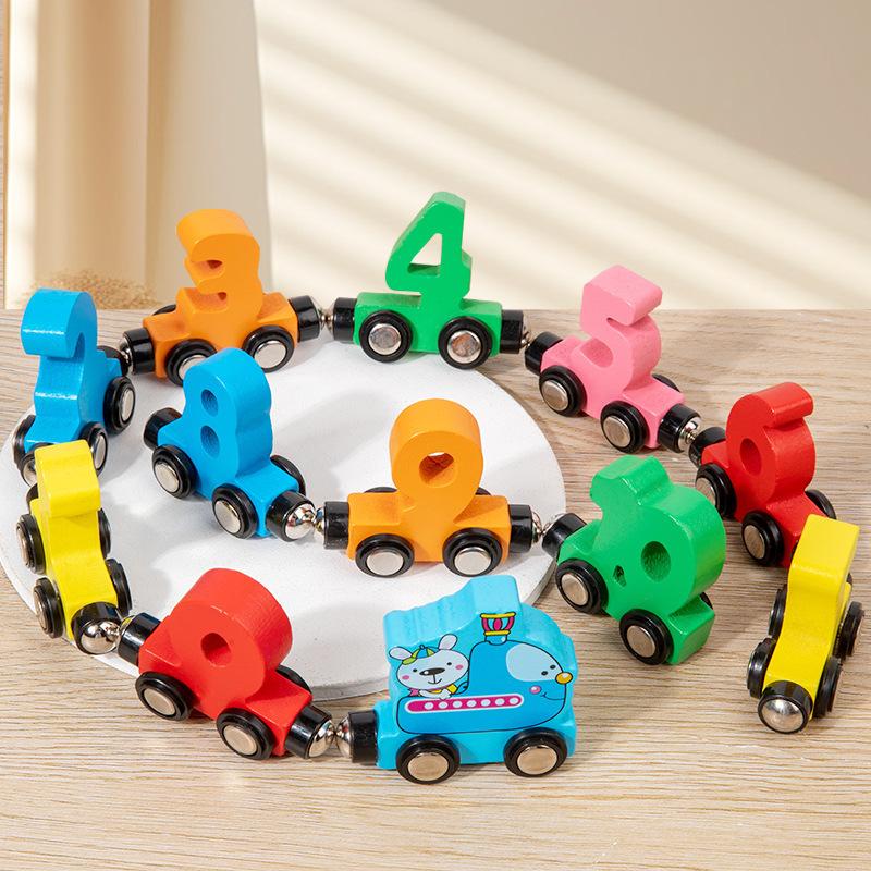 Magnetic Number Small Train Children Alphanumeric Addition And Subtraction Cognitive Early Education Puzzle Wooden Building Block Toy