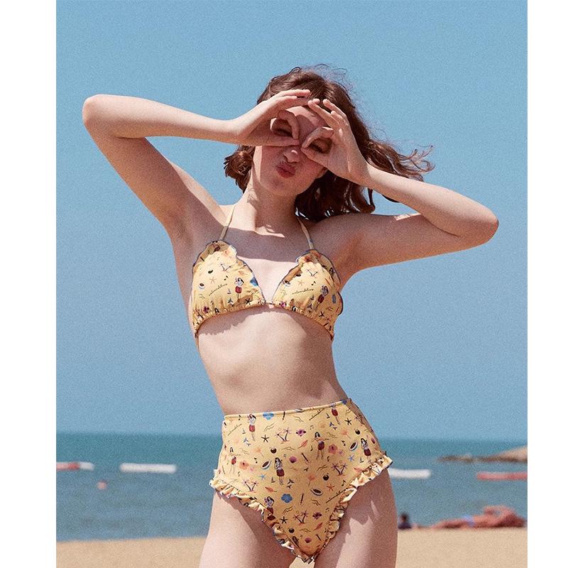 

Chic Frill Tie-Up High-Waisted Bikini Set for Women M
