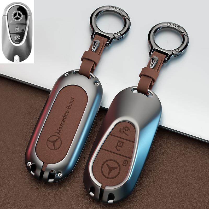 SFX1 Zinc Alloy+Leather Car Key Case Cover for Mercedes Benz 2021 C /S Class W223 W206 S350L S400L S450L S500L Protector