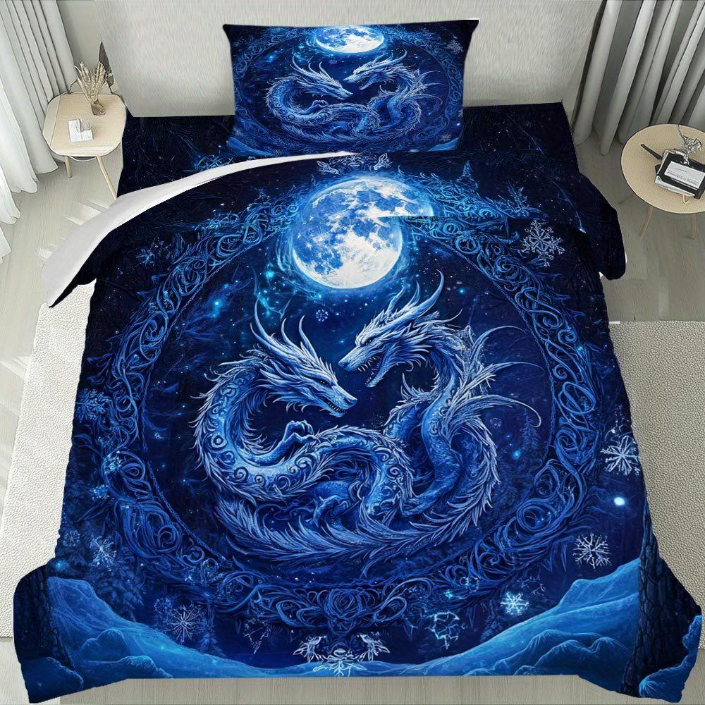 Lifesmells 2/3 st Fantasy Drake Måne Påslakan Set Drake Måne Sängöverkast Set Mystiskt och Elegant Sängkläder Set