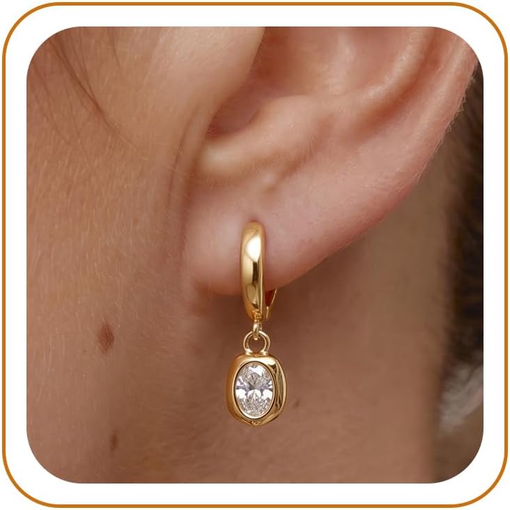 14K Gold Plated Dangle Hoop Earrings for Women Drop Jewelry Gifts | Trendy Chunky Statement Huggie Earring Cubic Zirconia Crystal Charm Lightweight