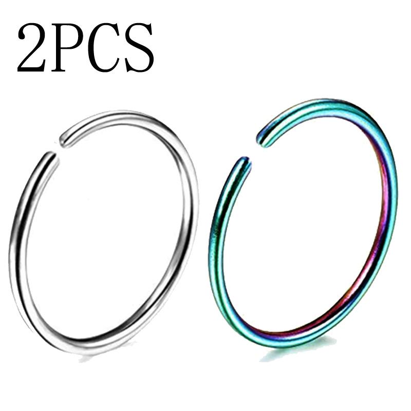 2 db 20G 0,8 mm Vékony Műorrgyűrű Szeptum Helix Orrlyuk Piercing Labret Ajak Műpiercing Titán Porc Műfülbevaló Karika 10mm