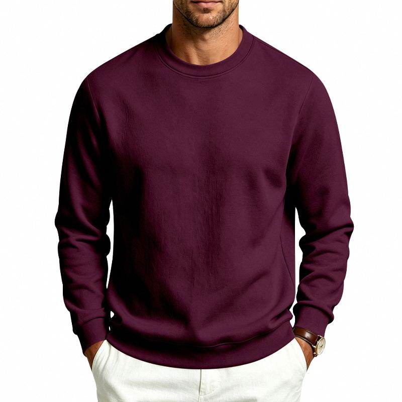 Autumn Winter Men Solid Color Crew Neck Sweatshirt Long Sleeve Loose Casual Daily Outdoor Pullover Sweatwear