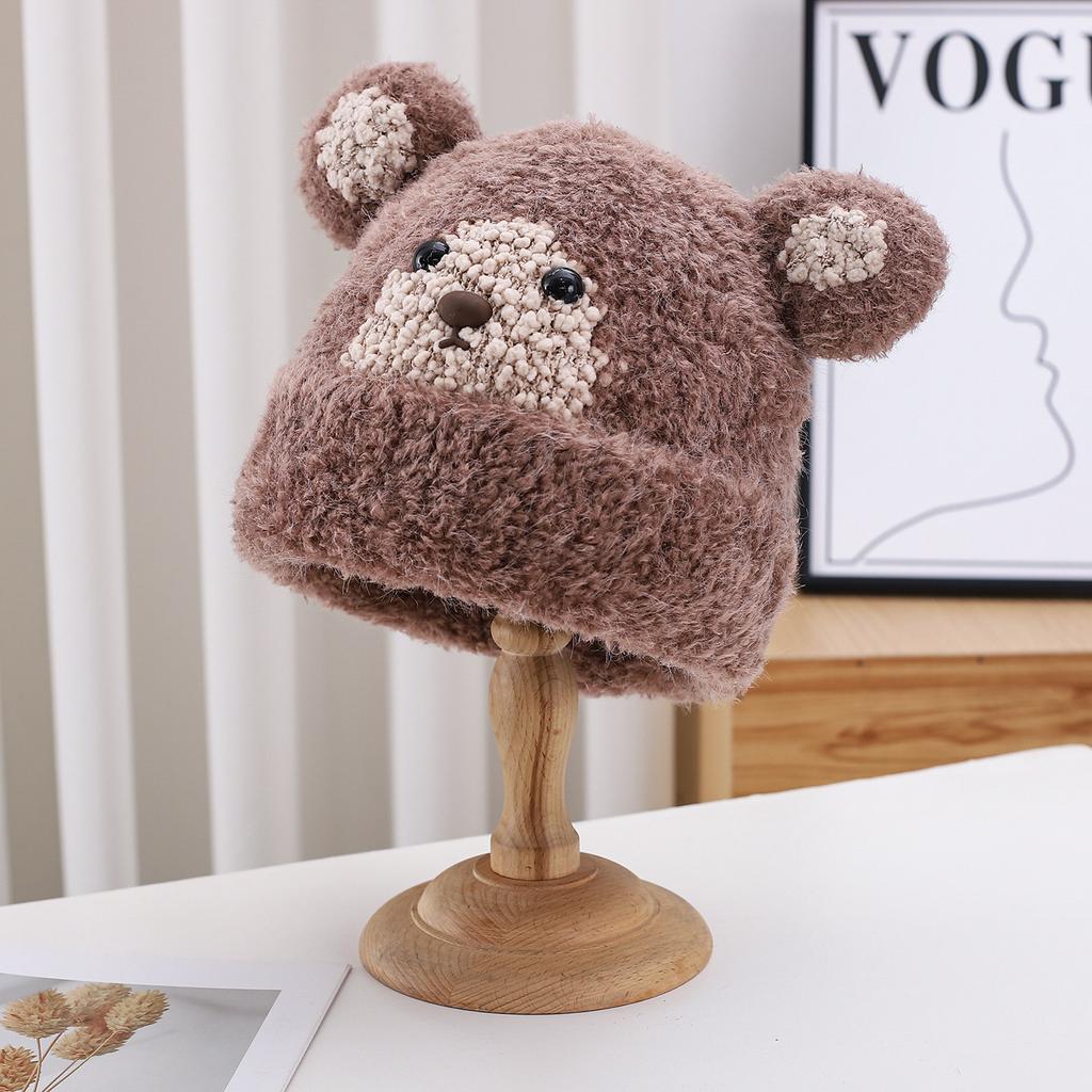 Cute Bear Warm Wool Hat Women'S Autumn And Winter Casual Thickened Velvet Knitted Hat Fashionable Cold Hat