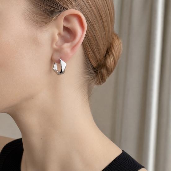 1 Pair Hoop Earrings for Women, Thick Chunky Geometric Rhombus Earrings, Statement Small Huggie Hoop Earring