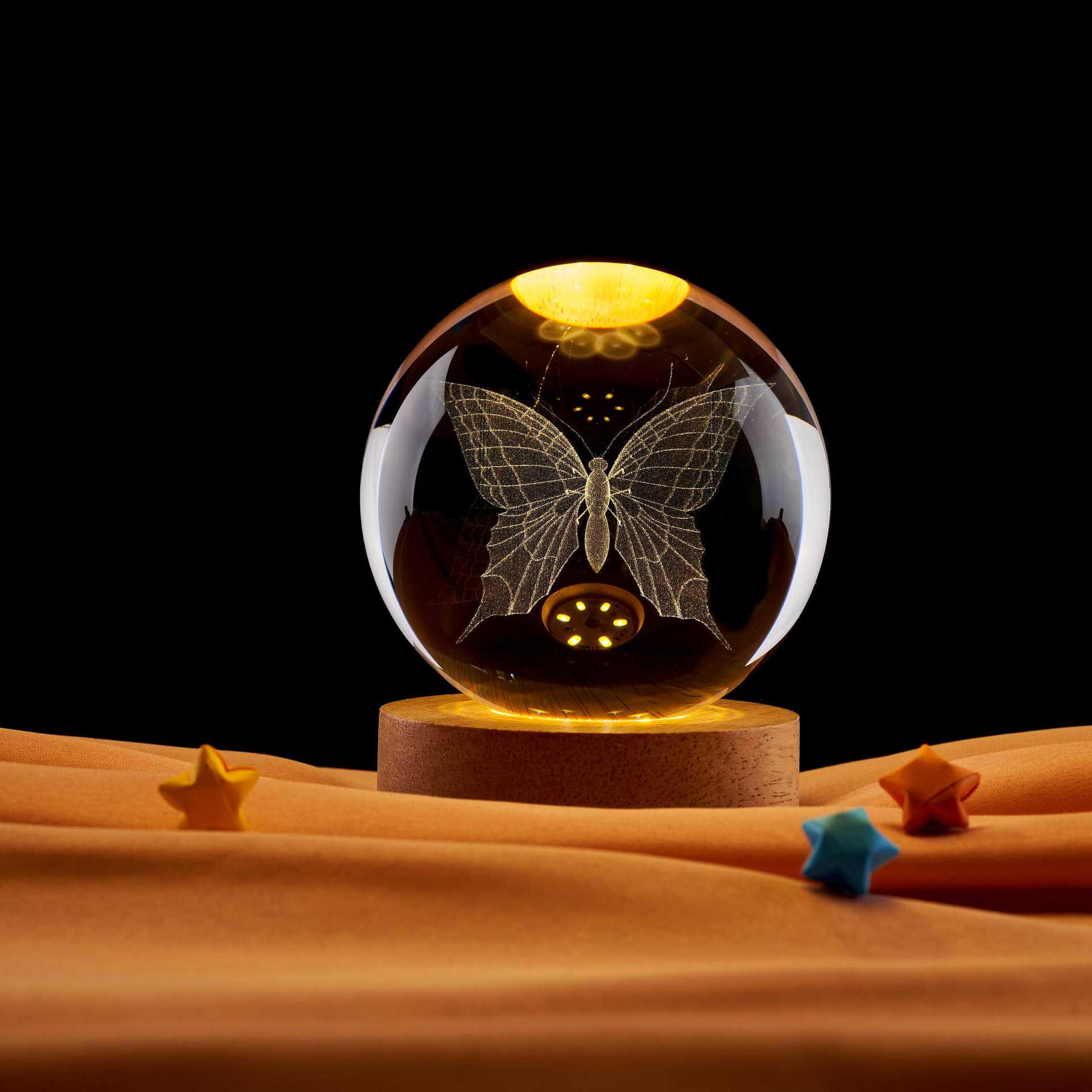 Butterfly Luminous 3D Crystal Ball Night Light Ornament - Creative Birthday & Qixi Festival Gift