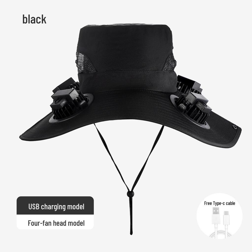Solar-Powered Wide Brim Fisherman Hat with Fan for Sun Protection, Rechargeable and Portable for Outdoor Travel
